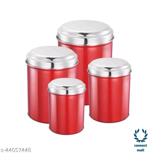 Designer Jars & Containers - L X H X W: 13.5 X 16.5 X 13.5cm, Red Gloss With Mirror Polish, Stainless Steel, 4 Piece of 1 Pack